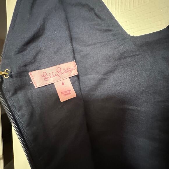 LILY PULITZER Esme Navy Blue Shift Sheath Gold Dress Size 4 23215 EUC - Picture 6 of 12